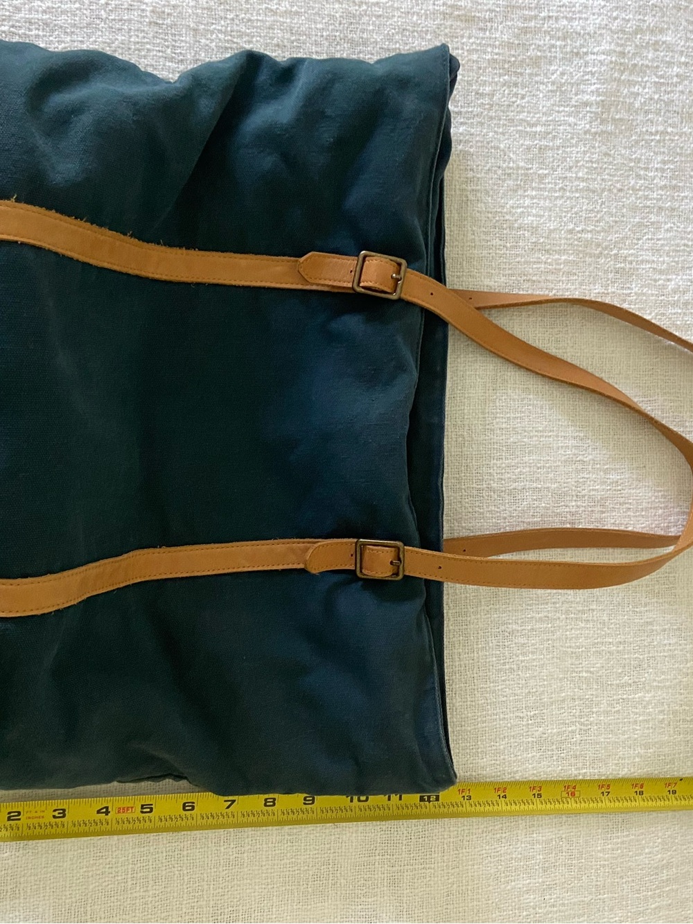 Hearth & Hand with Magnolia Blue Canvas Tote with Tan Leather Straps and Zipper - Picture 5 of 13